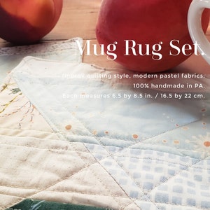 Quilted Mug Rug Set: Pastel Cotton Coasters, Handmade Hot Pads