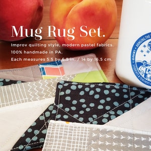 Modern Quilted Mug Rug Set: Handmade Cotton Coasters