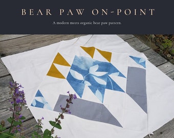 Modern Bear Paw Quilt Pattern, Bear Paw ON-Point PDF Pattern, Scrap Friendly Wall Hanging or Throw Quilt, Printable PDF w/ coloring page