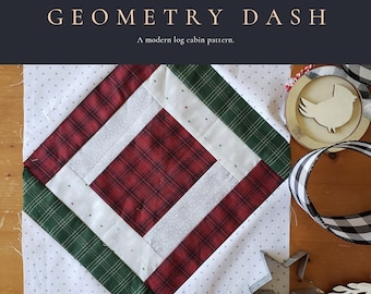 Modern Log Cabin Quilt Pattern, Geometry Dash Design (PDF)