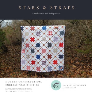 Modern Quilt Pattern, Stars and Straps Quilt Pattern, PDF Digital Download