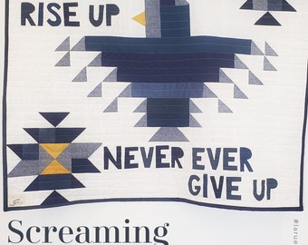 Screaming Eagle Wall Hanging Art Quilt, Fiber Art, Inspirational Quote, Resistance Art, Large Quilted Wall Panel