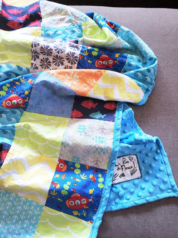 Patchwork Minky Blanket ocean Fun Modern Patchwork Baby Boy Blanket Ocean Baby Boy Blanket Modern Nursery Blanket Submarine Sharks Etsy