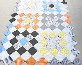 Alphabet Soup Throw Quilt, Kid's Quilt, Quilt with Pointed Edges, Modern Kid's Quilt, Ready to Ship