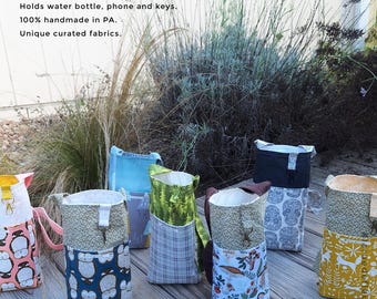 Floral Cotton Water Bottle Bag: Handmade Eco-Friendly Travel Bag