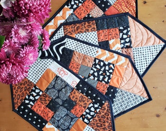 Patchwork Place Mat Set of Four, Place Mat Setting for Four, Serving and Table Linens, Halloween Place Mat Set, Halloween Table Decor