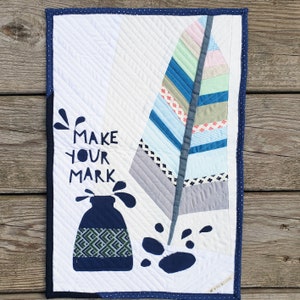 Feather Quill Art Quilt: Handmade Writer&#39;s Wall Hanging (16x11in)