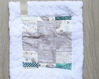 Patchwork Mini Lovey (Wood Grain), Small Baby Blanket, Woodland Baby Lovey, Small Carry Blanket, Baby Snuggly, Security Blanket, TagAlong