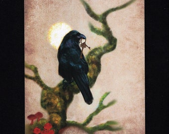 raven and key art print, raven print, raven art print,totem animal art print,raven and key art, raven and moon art, raven wall art