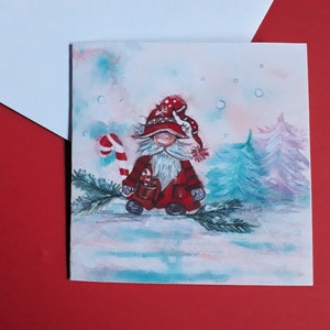 tarjeta de felicitación navideña, tarjeta de felicitación gnomie, tarjeta de felicitación navideña impresa, tarjeta gnomie, tarjeta y sobre de vacaciones y estaciones