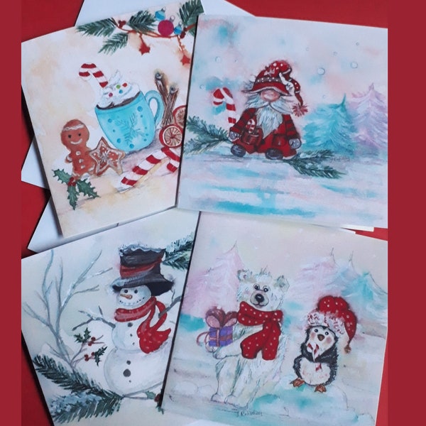 set of holidays greeting cards, set of cards and enveloppes, set of greetings cards, set of Christmas cards, set of printed cards