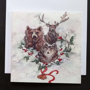Holidays greeting card, Christmas card, printed greeting card, Yule greeting card, animals greeting card, winter greeting card, printed card
