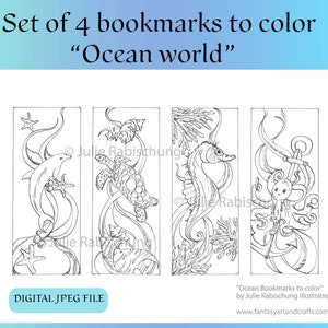 Bookmarks to color, printable bookmarks, bookmarks set to print and color, ocean bookmarks to color, adult coloring bookmarks, DIY bookmark