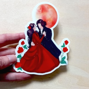 Victorian couple dancing vinyl sticker, Valentine's Day victorian romantic sticker, couple with moon and roses sticker, victorian decal