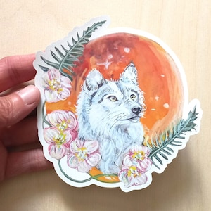 wolf and moon sticker, wolf sticker, wolf and moon decal, wolf and moon journal sticker, wolf, moon, laptop decal, wolf laptop decal