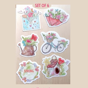 spring vinyl stickers bundle, spring vinyl stickers set, cottage core stickers, flowers sticker, spring laptop stickers, spring, flowers
