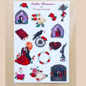 gothic victorian valentine's journal and scrapbooking stickers sheets, gothic victorian journaling supplies, victorian gothic junk journal