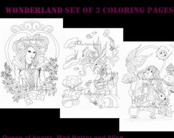 Wonderland Coloring Page Colouring Page Coloringbook Adult Etsy