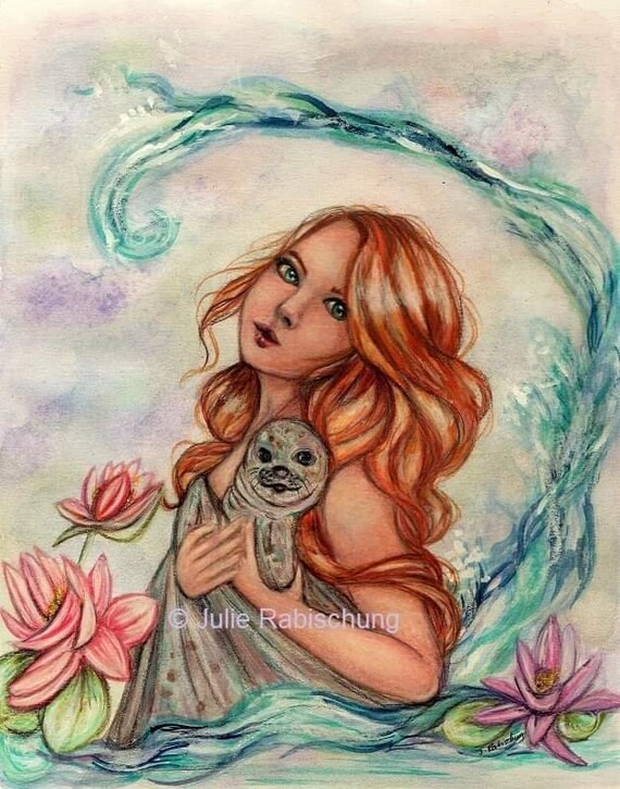 Selkie Art Print Ocean Art Baby Seal Art Water Element Art Etsy