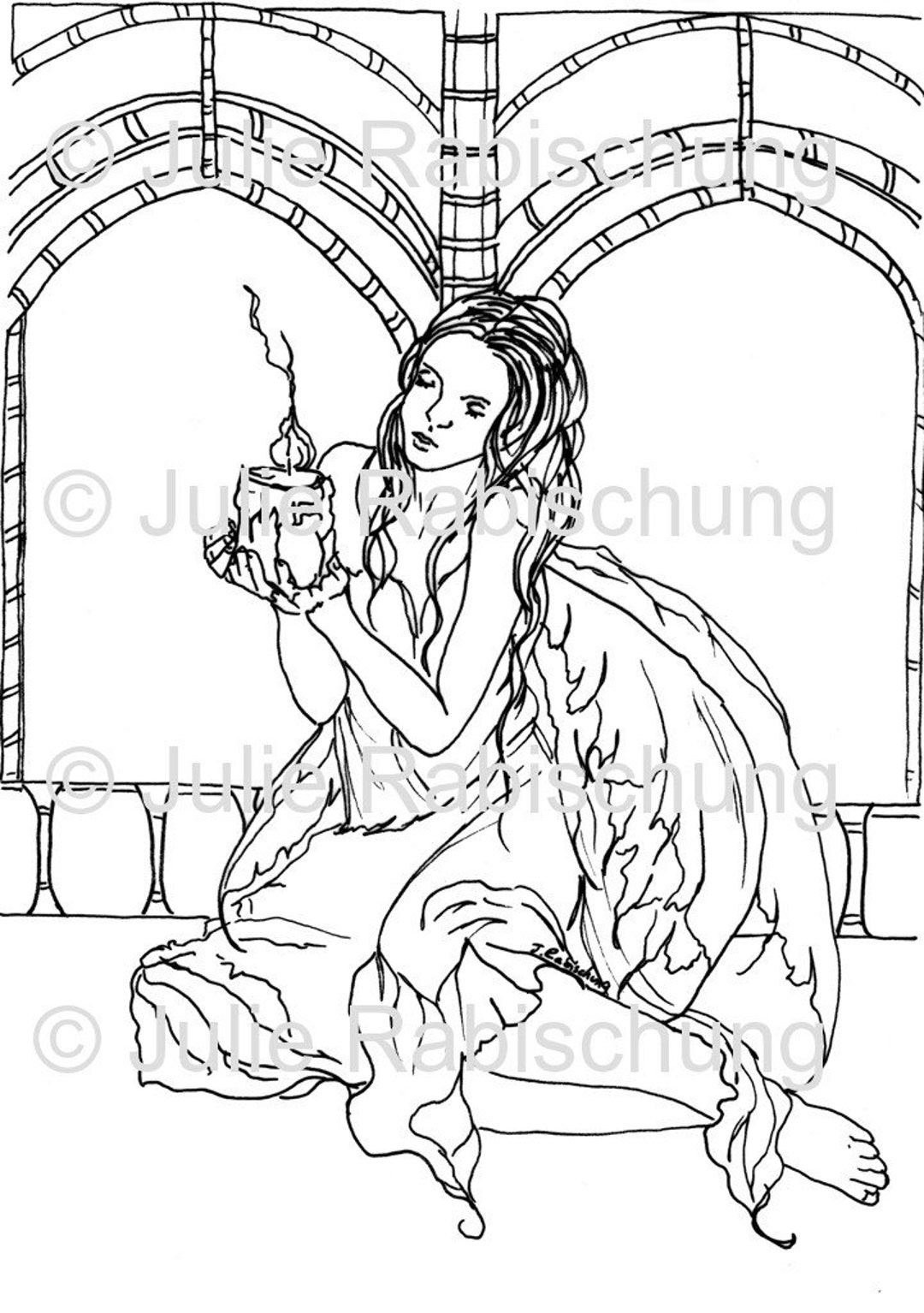 Digital Stamp Coloring Page fantasy-fairy-candle-light - Etsy