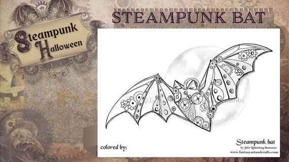 Steampunk Halloween bat coloring page, steampunk Halloween coloring page, Halloween bat coloring page, steampunk coloring,Halloween coloring