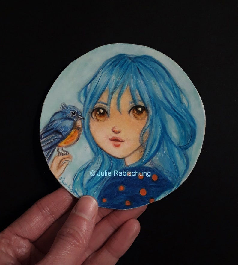 Original Artcolorsbluecute Girl Birdblue Hair Girlbig Etsy