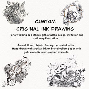 Dibujo en tinta original personalizado, dibujo en tinta original dibujado a mano hecho a pedido, regalo de boda o cumpleaños personalizado, tatuaje personalizado o diseño de logotipo