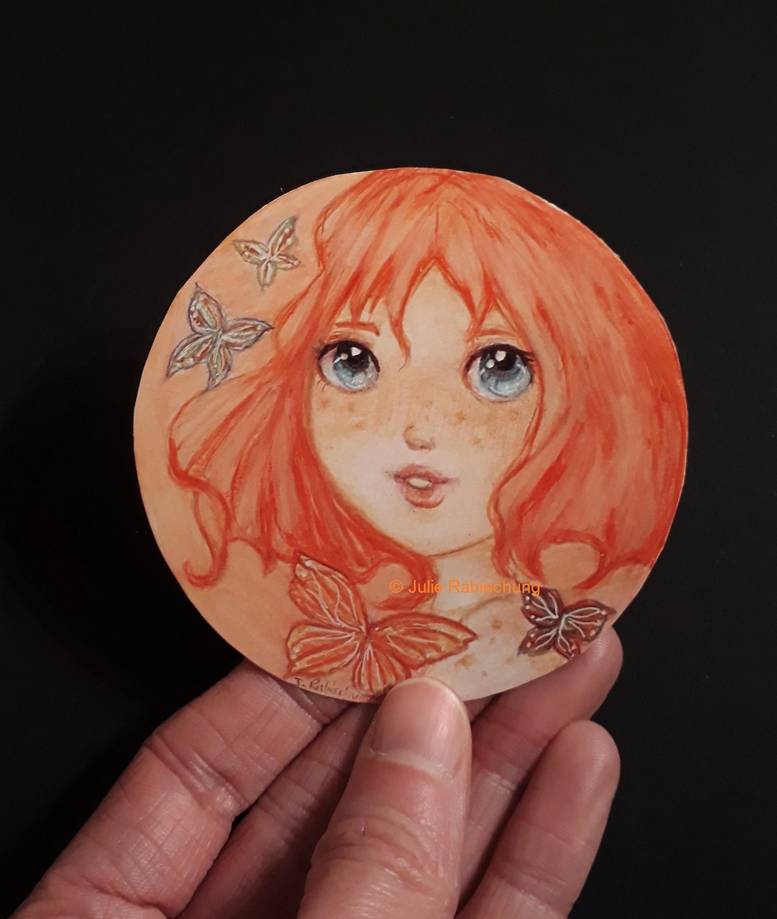 Die Cut Sticker Big Eyed Girl Stickerorange Haired Girl Etsy
