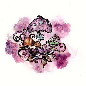 toadstool art print,purple mushrooms art print,fantasy mushrooms art print,print,giclee,autumn,mushroom art,toadstools,magical art