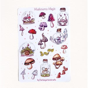 mushrooms journal and planner stickers sheet, mushrooms junk journal ephemera, cottage core scrapbooking stickers sheet, botanical stickers