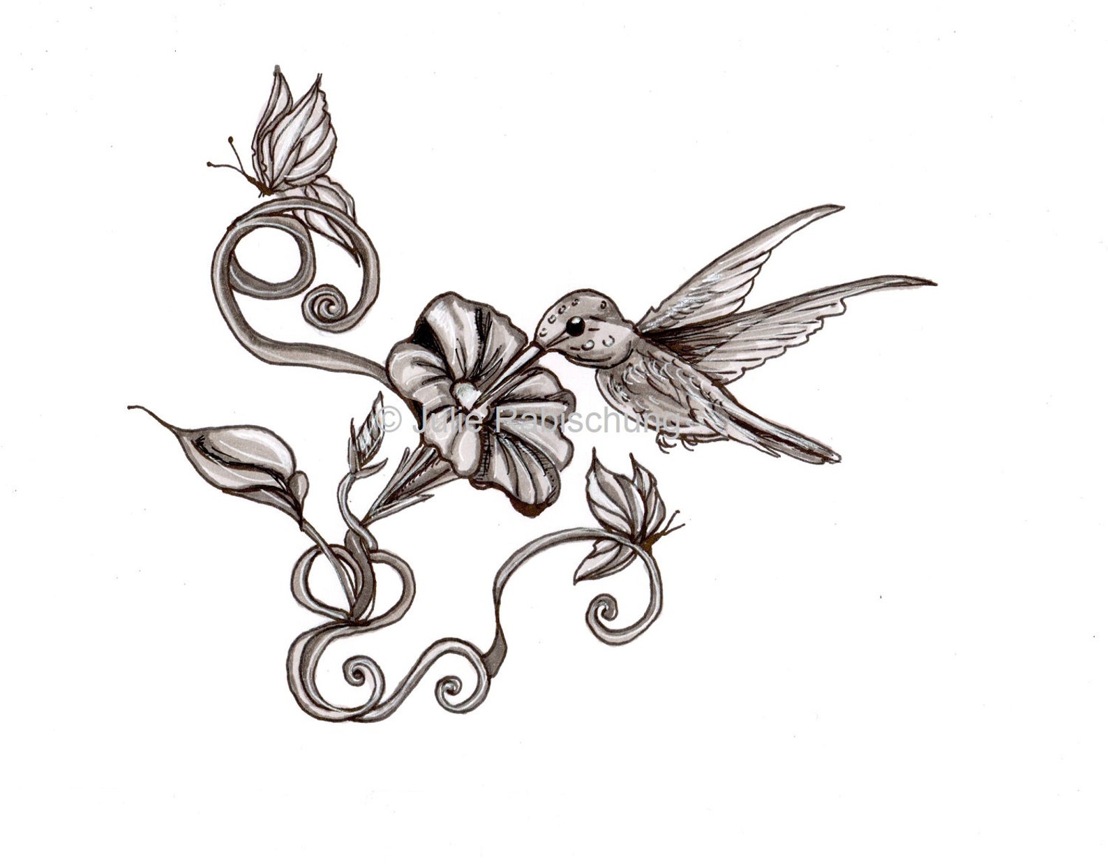 Hummingbird Tattoo Designtattoo Flashtattoo Etsy