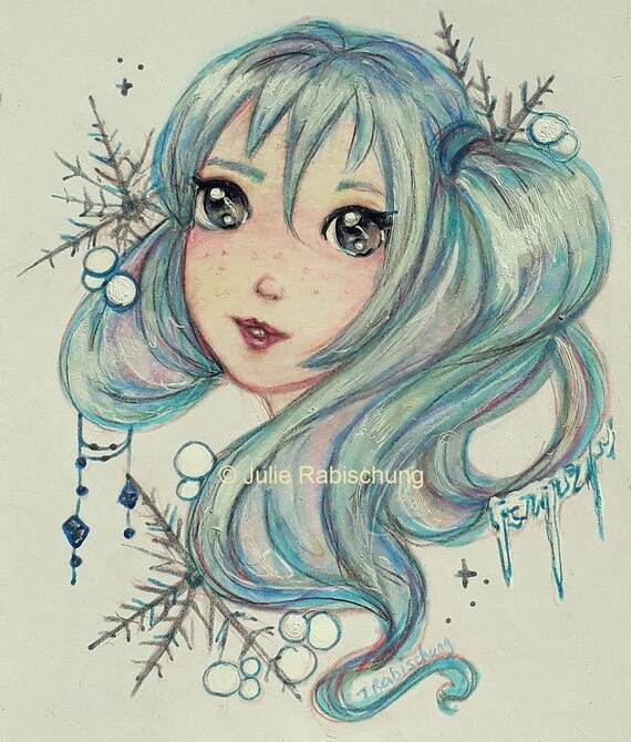 Cute Winter Girl 4 Seasons Girl With Big Eyes Anime Style Etsy