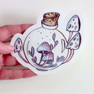 adesivo per bottiglia di pozione di funghi, adesivo di funghi fantasy, adesivo di funghi stregati, adesivo di funghi, decalcomania per laptop con funghi