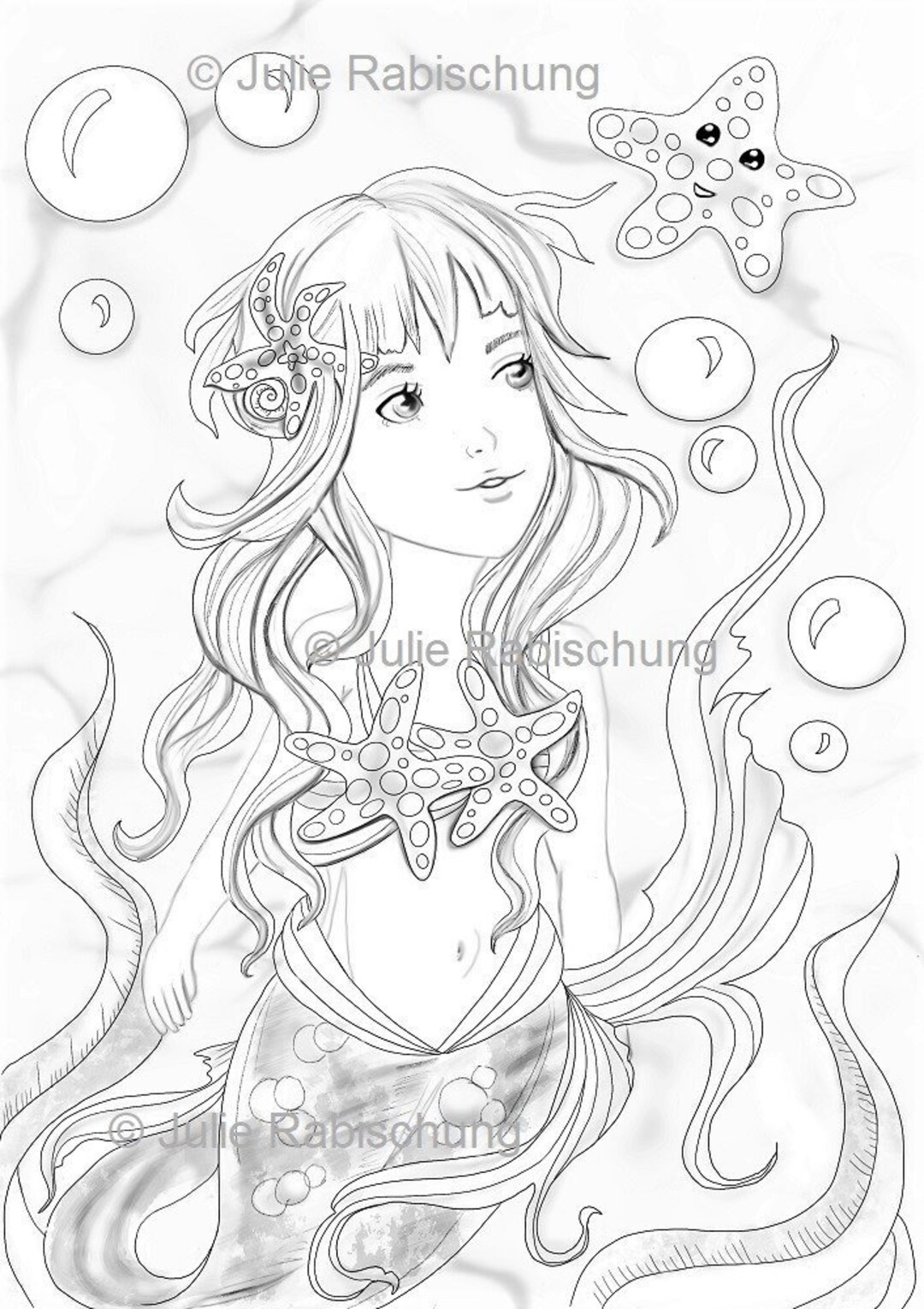 Cute Fantasy Mermaid in The Sea with Animals Coloring Set