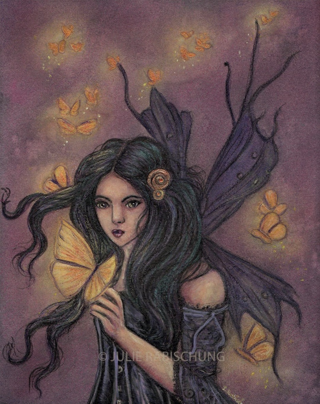 Original fairy painting, original fairy artwork, dark fairy