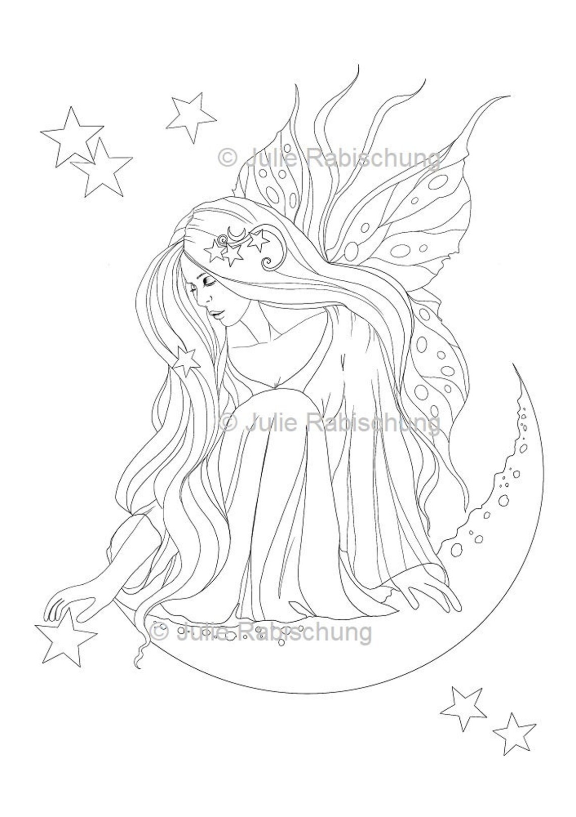 Printable moon fairy coloring pagefairy coloring | Etsy