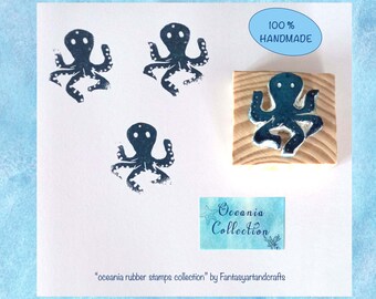 octopus bullet journal stamp, handmade rubber stamp, octopus stamp, mounted wood octopus stamp, scrapbooking rubber stamp, journal stamp