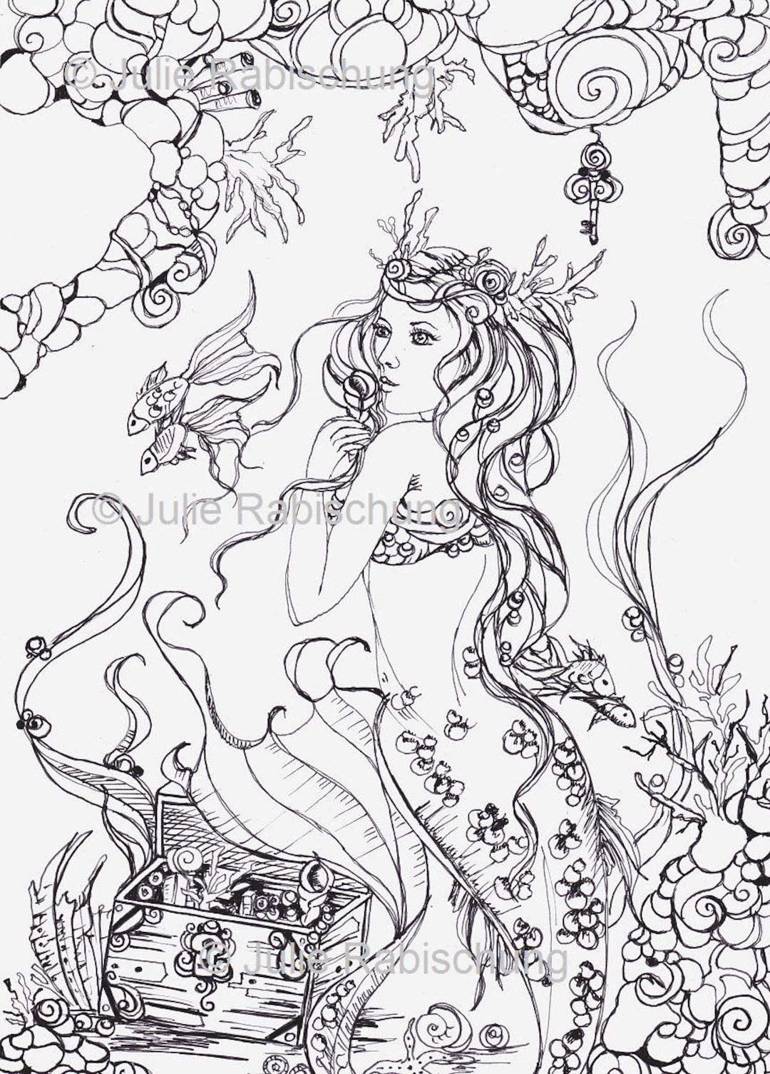 Mermaid Coloring Page Adult Coloring Mermaid Coloring Page Lineart