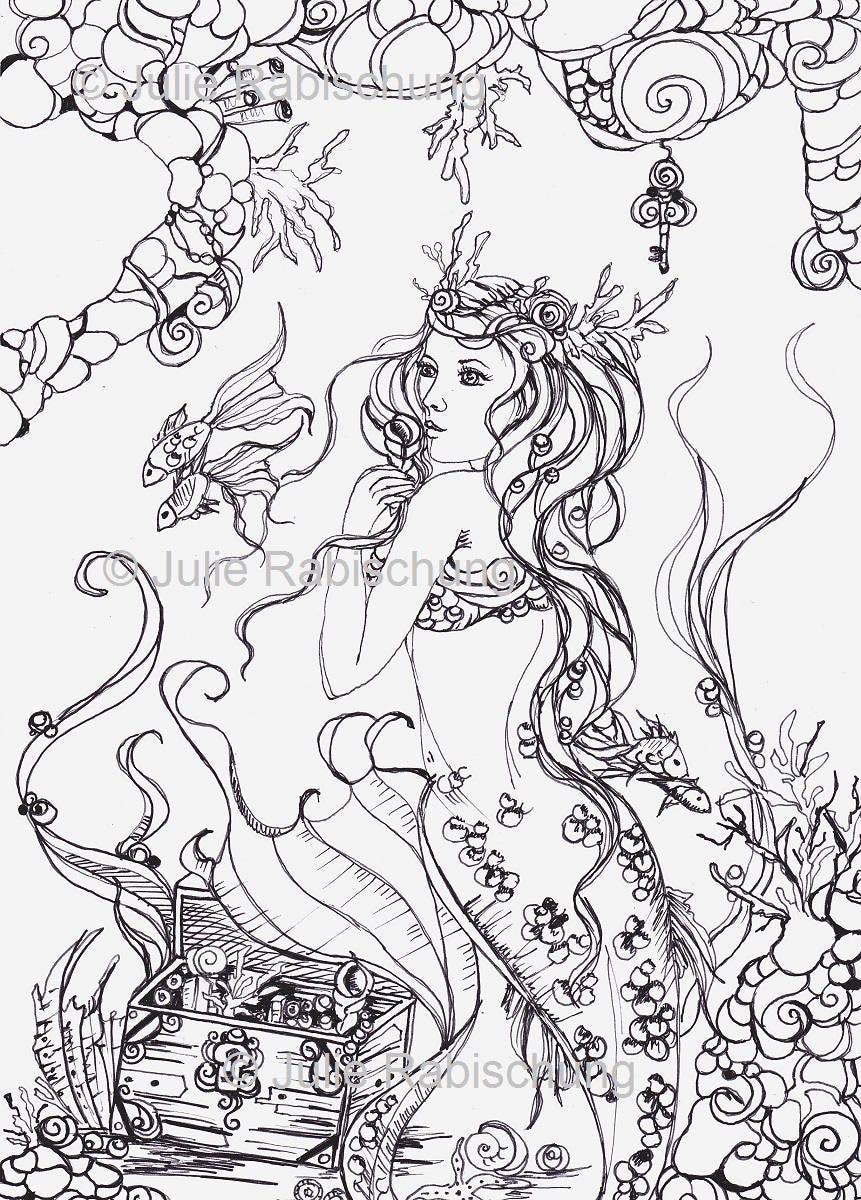 Download Mermaid coloring page adult coloring mermaid coloring page | Etsy