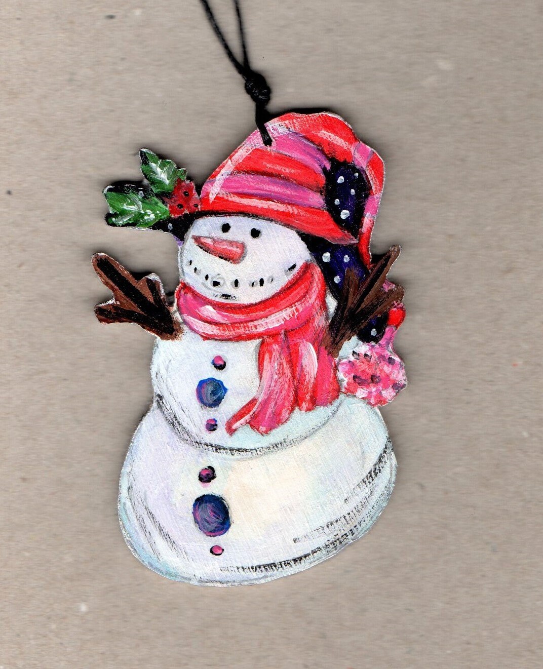 Snowman Wood Ornament, Winter Handmade Cut Out Ornament, Wooden Home Decor, Snowman Ornament