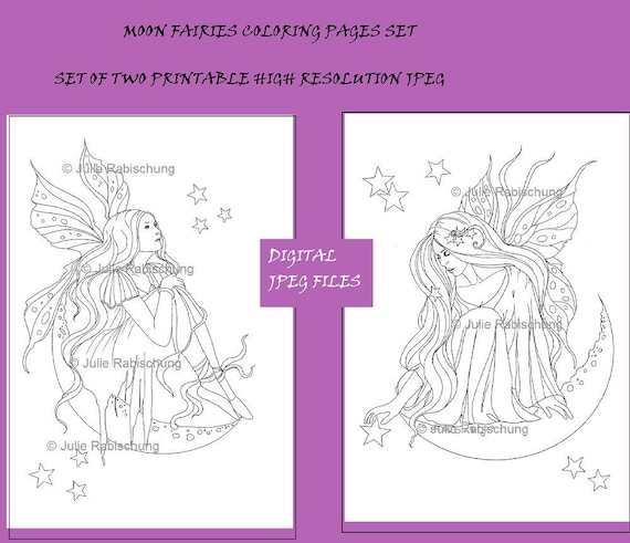 Fairies Coloring Pages Set Moon Fairies Coloring | Etsy