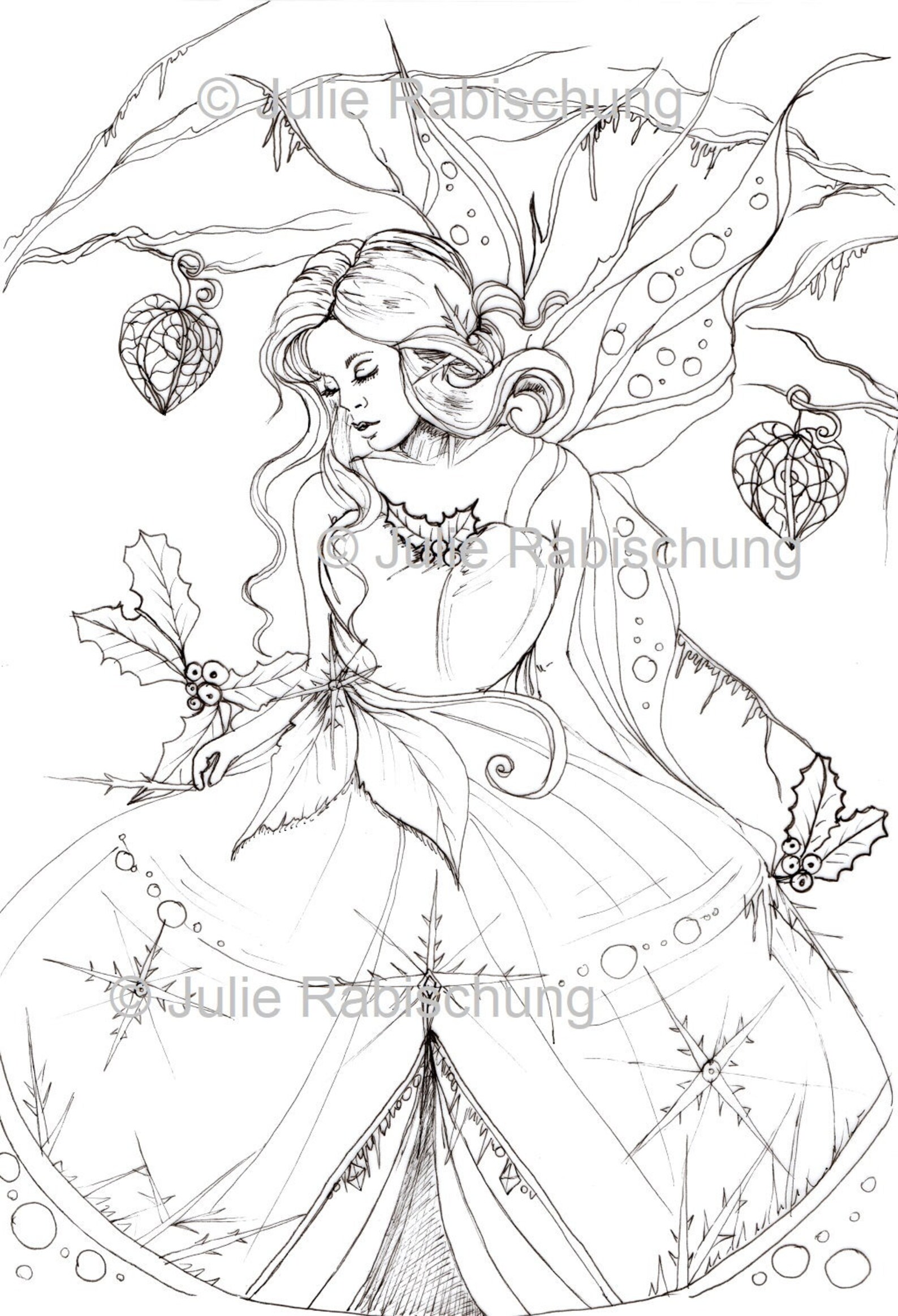 Fairy Coloring Pagedigital Printable Coloring Page Winter - Etsy