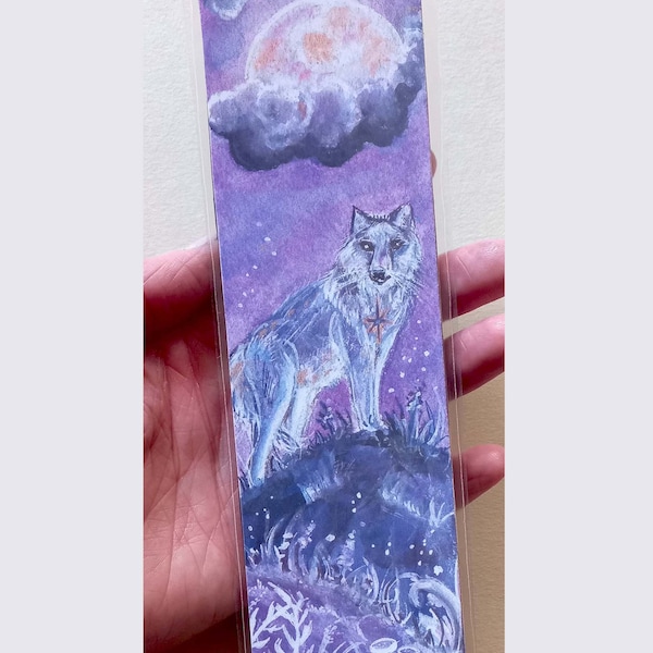 wolf printed bookmark, wolf bookmark, wolf and moon bookmark, watercolor printed bookmark, book lovers gift, wolf lovers gift, wolf art