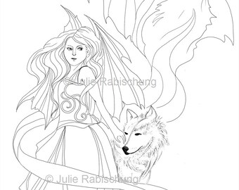 Wolf and Dragon Coloring Page | Etsy Canada