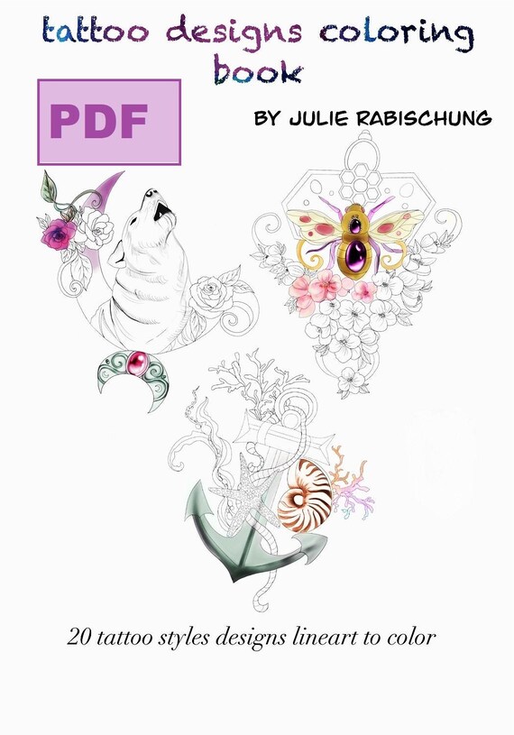Download Printable Tattoo Designs Adult Coloring Book Etsy