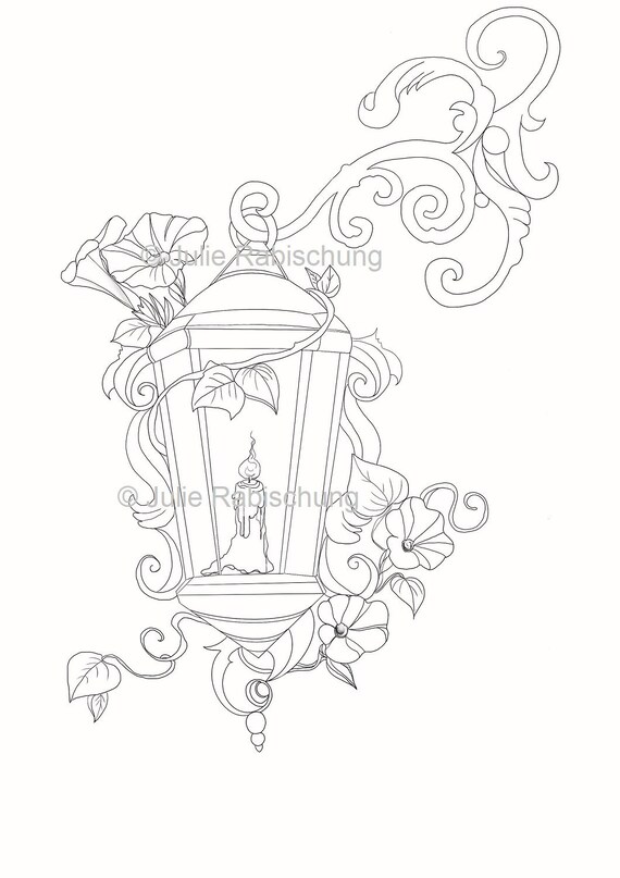 Tattoo Stil Farbung Seite Viktorianischen Laterne Farbung Etsy