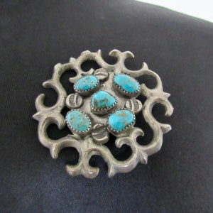 Large, Beautiful, Old/Dead Pawn, Navajo Sandcast Sterling Silver & Natural Turquoise Pin/Brooch!!!!