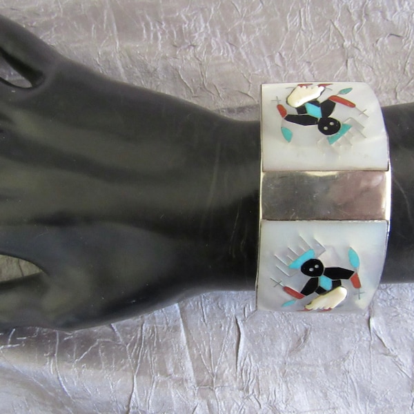 Unusual, Vintage, Sterling Silver & Multi-Stone Inlay Apache Mountain Spirit Dancer Bracelet/Cuff