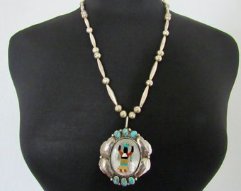 Museum Vintage Navajo 'Hogan Bead' Native American Jewelry Silver Tube Turquoise Necklace Museum Vintage Navajo 'Hogan Bead' Native American Jewelry Silver Tube Turquoise Necklace