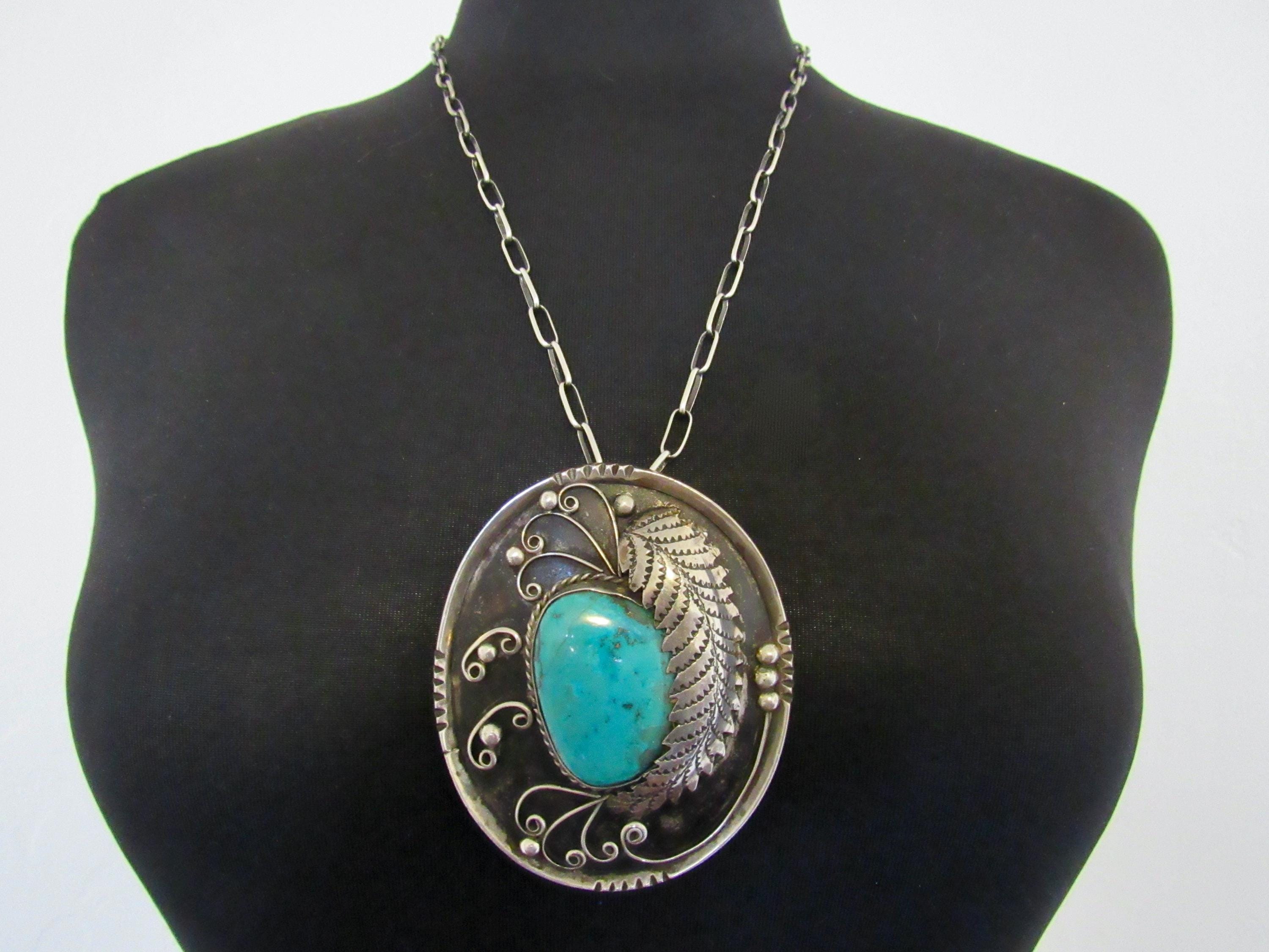 Striking Big Big Vintage Navajo 'Super Long Cone' Turquoise Native American Jewelry Silver Necklace Old Striking Big Big Vintage Navajo 'Super Long Cone' Turquoise Native American Jewelry Silver Necklace Old